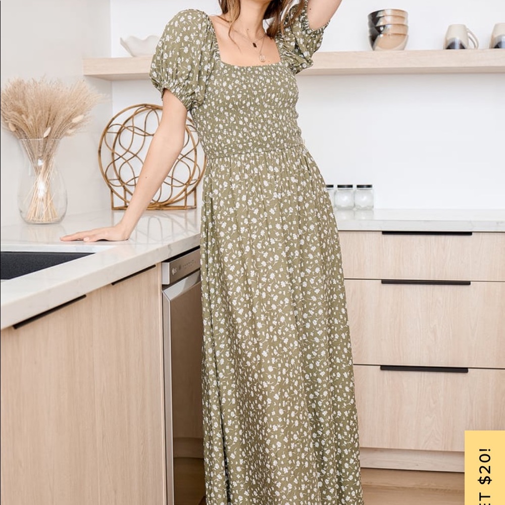 Green, floral dress